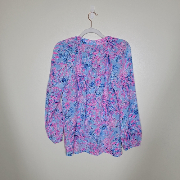 NWT Lilly Pulitzer Elsa top celestial blue seek and sea size small 100% silk - Picture 6 of 6